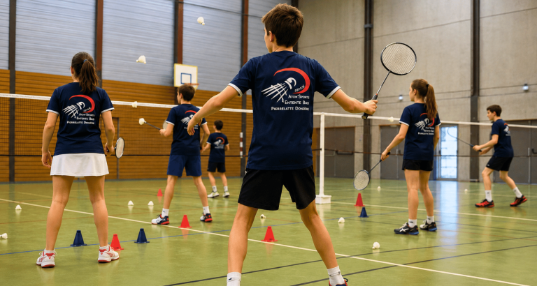 jeunes en entraiment au badminton a pierrelatte